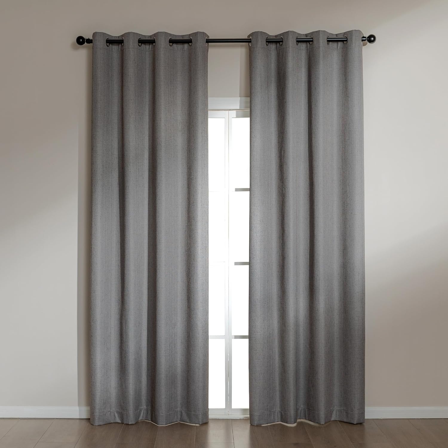 Amazon Basics Faux Linen Blackout Curtains for Bedroom and Living Room, 2-Piece Set with Grommets, 52" W x 95" L, Grey