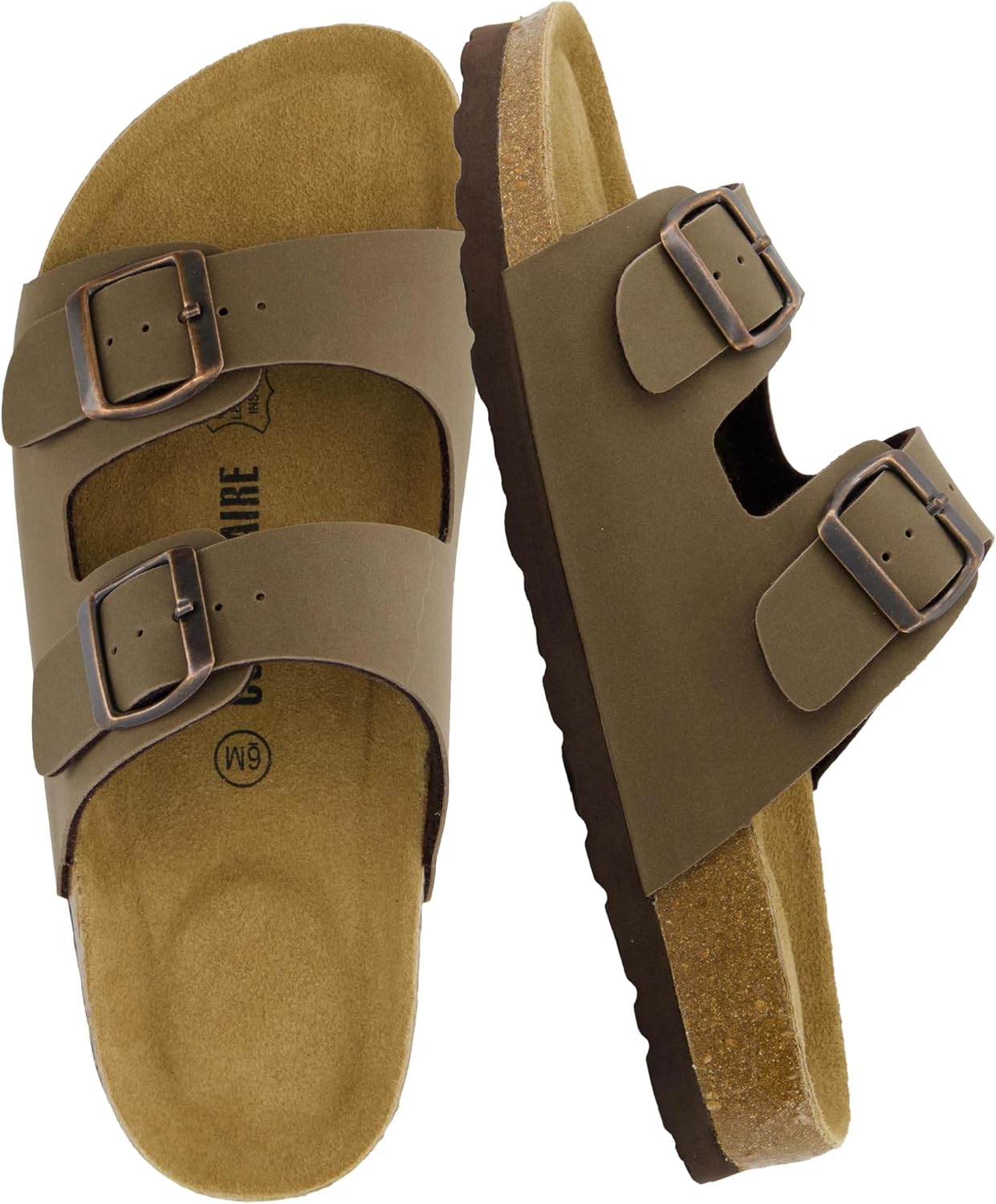 CUSHIONAIRE Lane Cork Footbed Sandals for Women \u2013 Comfortable Double Buckle Slip-On with Genuine Suede Footbed &amp; Arch Support Slides for Women Footwear