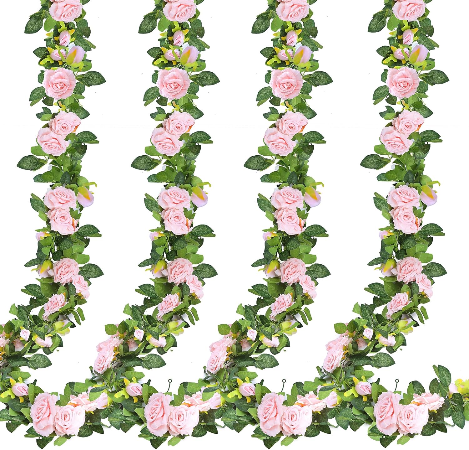 Sggvecsy 4Pcs 31Ft Artificial Rose Vine Fake Flower Garland Floral Garland Faux Silk Hanging Vine Rose Ivy Vines for Wedding Arch Party Wall Garden Ceremony Background Outdoor Decor (Pink)