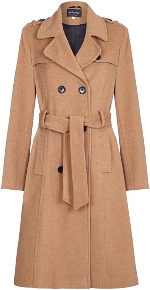De La Crème - Womens Wool & Cashmere Belted Long Military Trench Coat