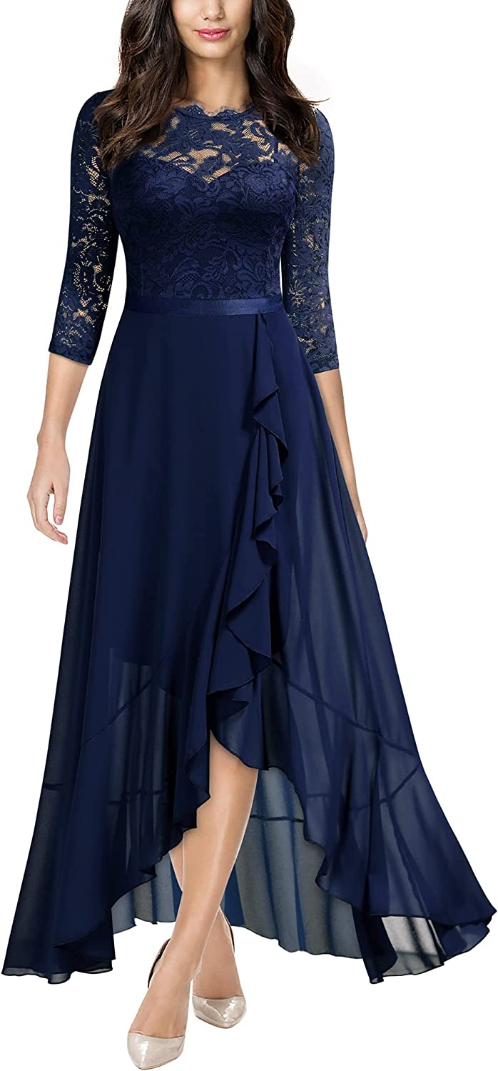 Women's Elegant Floral Lace Ruffle Bridesmaid Maxi Dress