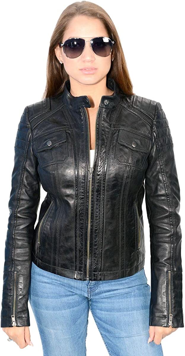 Milwaukee Leather SFL2805 Women's Black 'Quilted' Mandarin Collar Leather Jacket