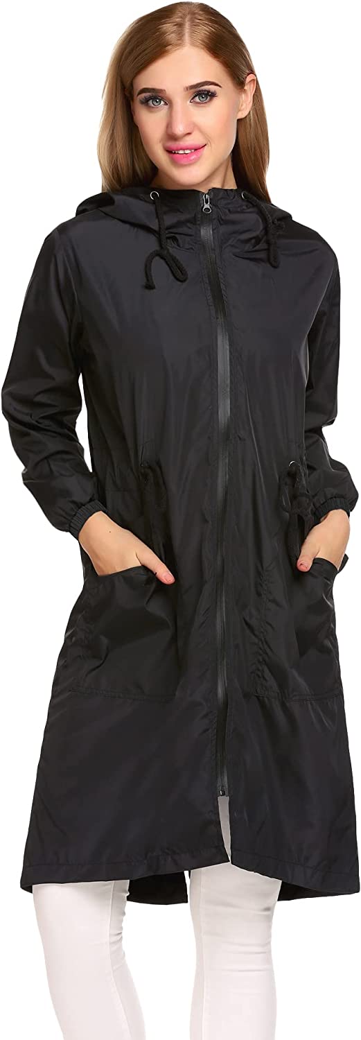 ELESOL Women Rain Jacket Waterproof Long Rain Coats Hooded Windbreaker Lightweight Raincoats Travel Hooded Trench Coats S-3XL