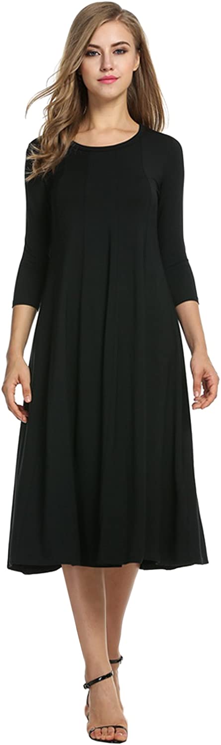 Women's 3/4 Sleeve A-line and Flare Midi Long Dress
