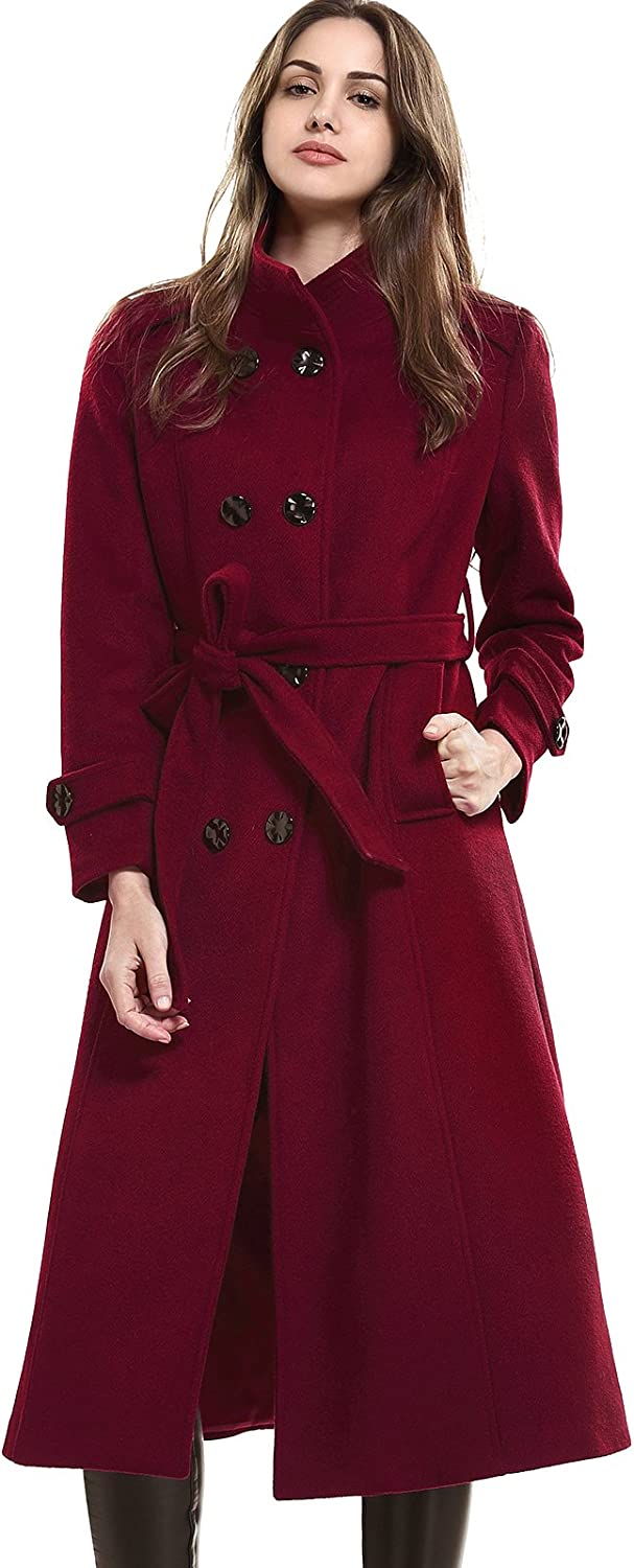 Escalier Women's Wool Trench Coat Winter Double-Breasted Jacket with Belts