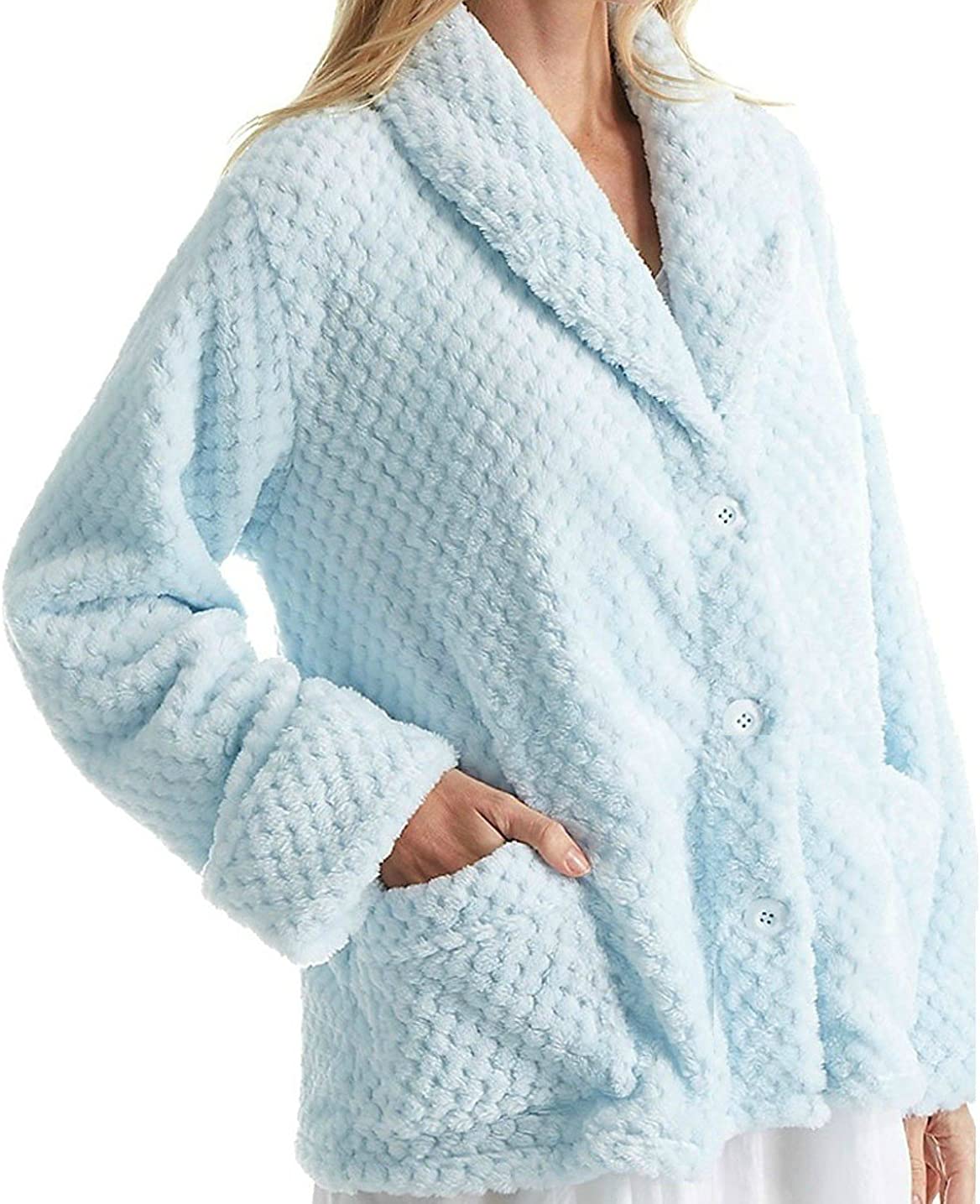 LA CERA Women's 100% Polyester Honeycomb Fleece Bed Jacket 8825