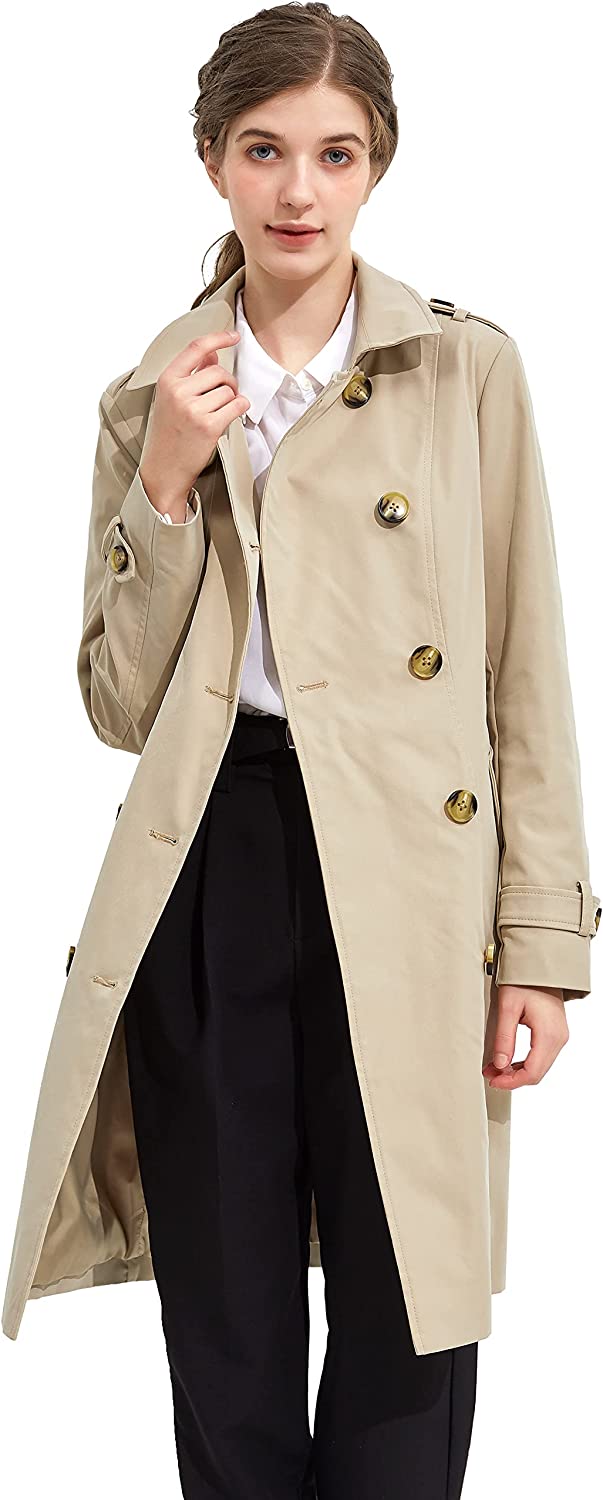 Orolay Women's Long Double Breasted Trench Coat with Belt Midi Length Overcoat