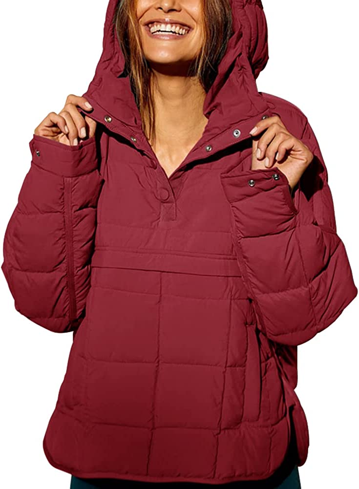 Womens Oversized Puffer Jacket Quilted Dolman Hoodies Pullover Long Sleeve Lightweight Warm Tops Coat