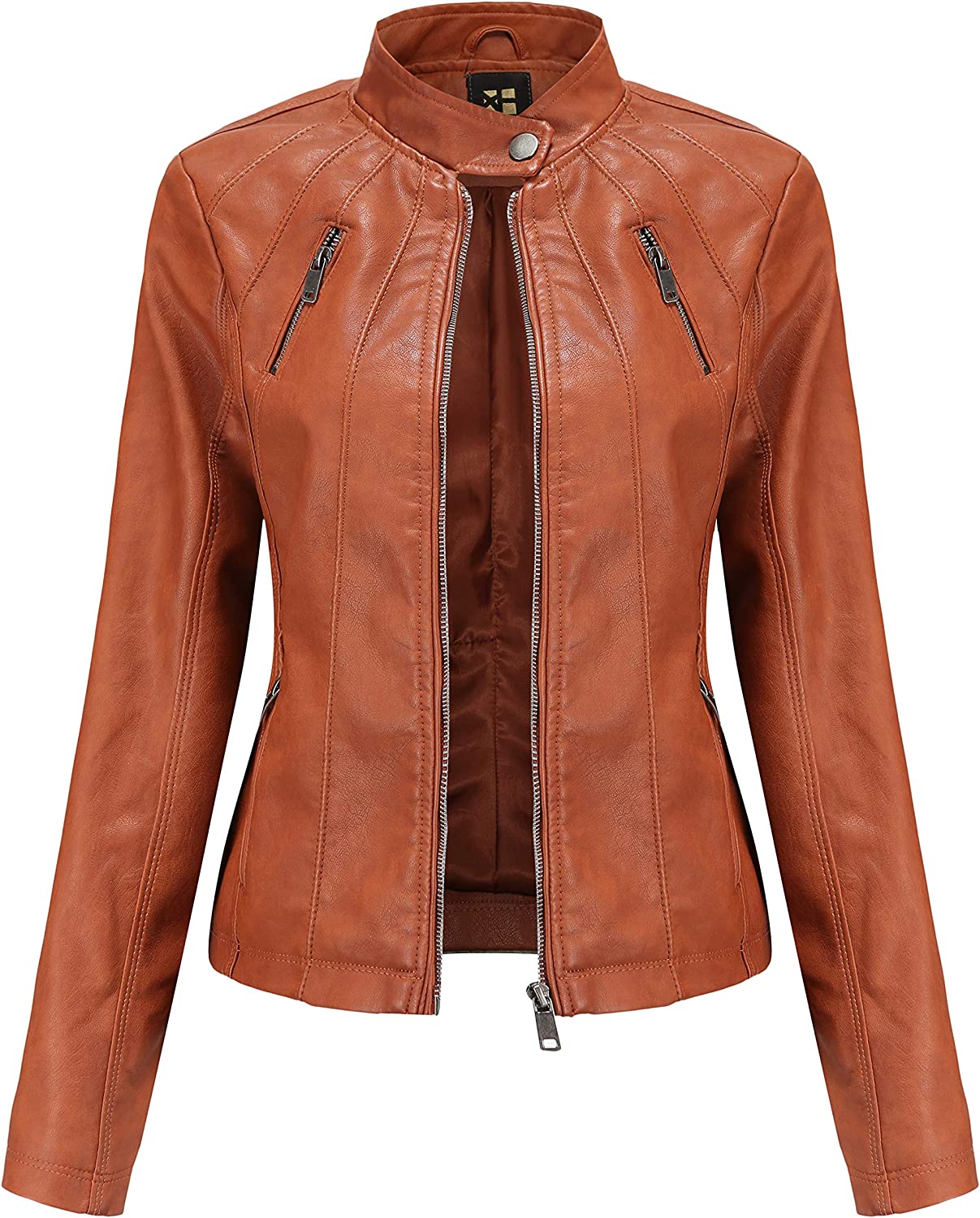 Tagoo Faux Leather Jacket Women Bomber Jacket Cropped Jacket Moto Coat for Biker with Belt
