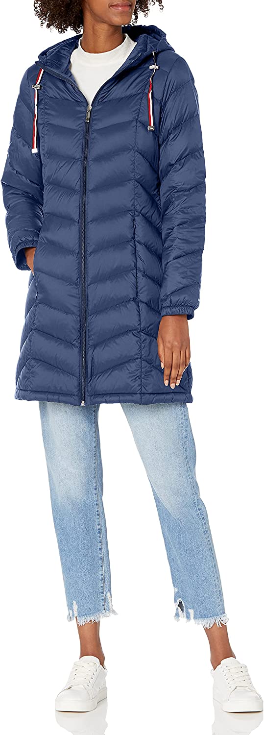 Tommy Hilfiger Women's Mid Length Chevron Quilted Packable Down Jacket