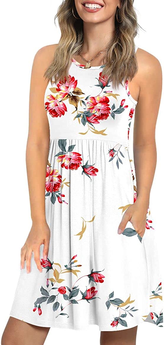 Summer Dresses for Women 2022 Stretchy Sun Dress Tank Dresses with Pockets