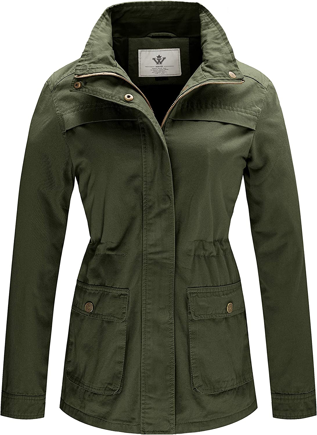 WenVen Women's Casual Military Jacket Cotton Stand Collar Utility Anorak Coat