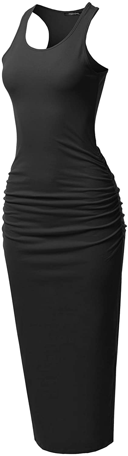 Women's Shirring Racerback Tank Maxi Dress with Plus Size