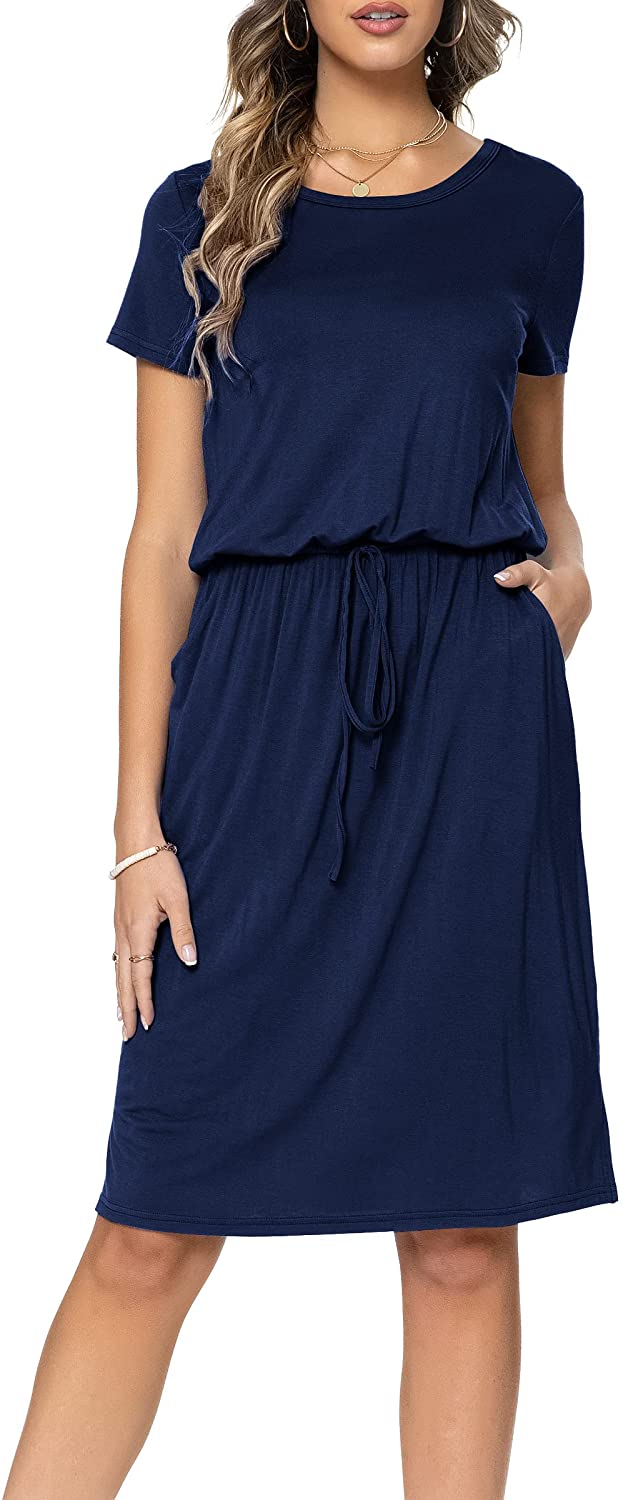 Women's Casual Hide Belly Drawstring Knee Length Dress