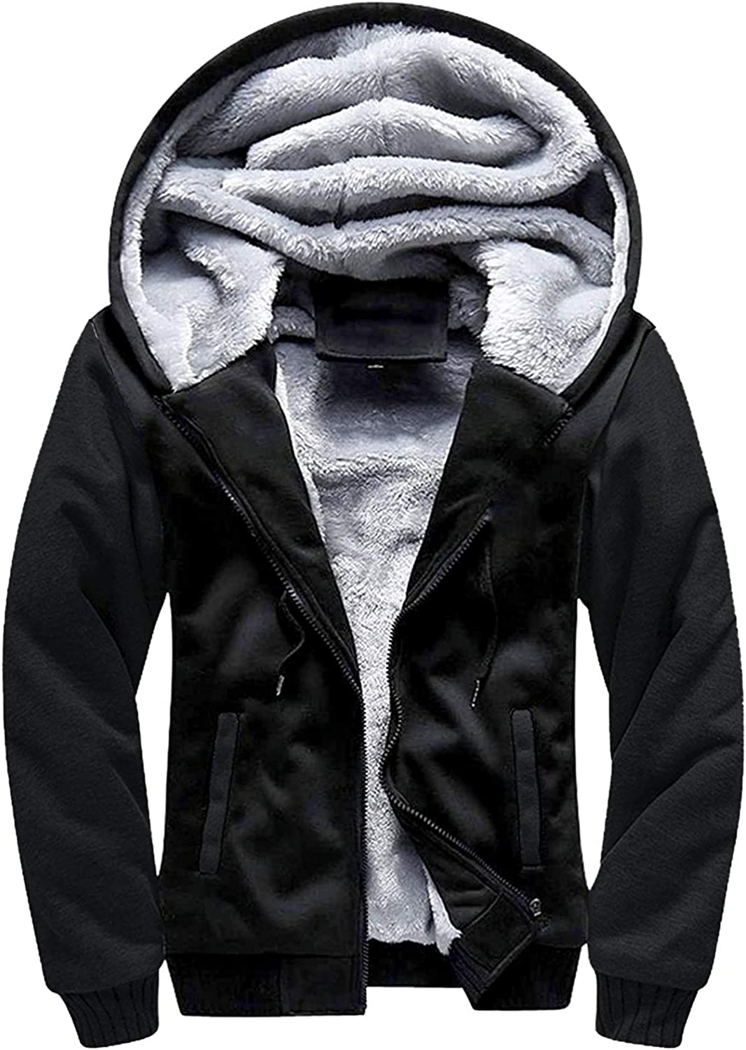 Men's Zip Up Hoodie Heavyweight Winter Sweatshirt Fleece Sherpa Lined Warm Jacket