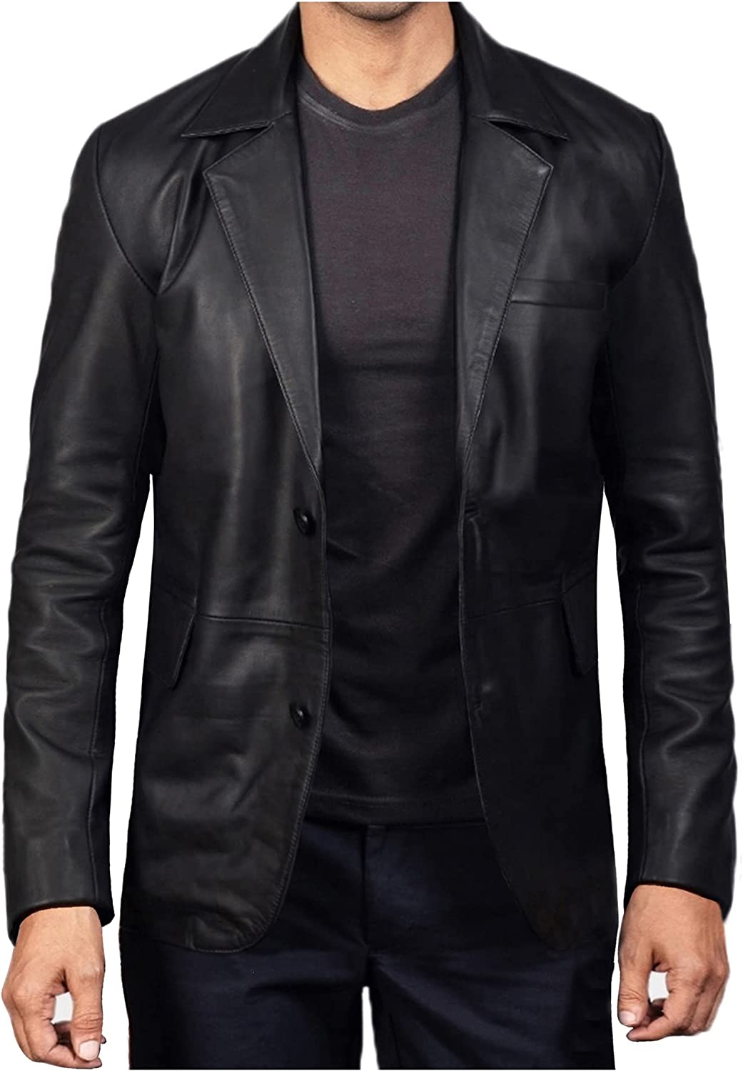 Leather Blazer for Men - Lambskin Leather Blazer - Mens Leather Sport Coats and Blazers