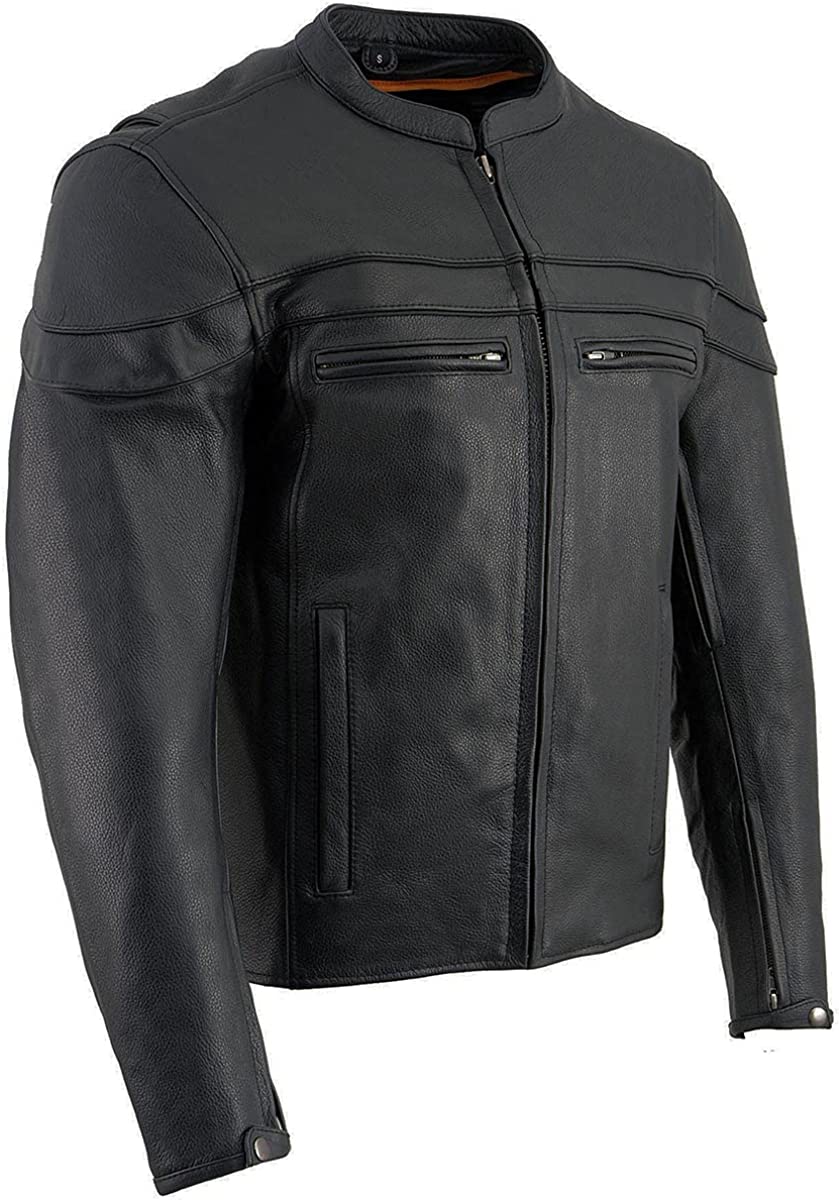 Milwaukee Leather SH1408 Men's Sporty Crossover Vented Black Leather Scooter Jacket