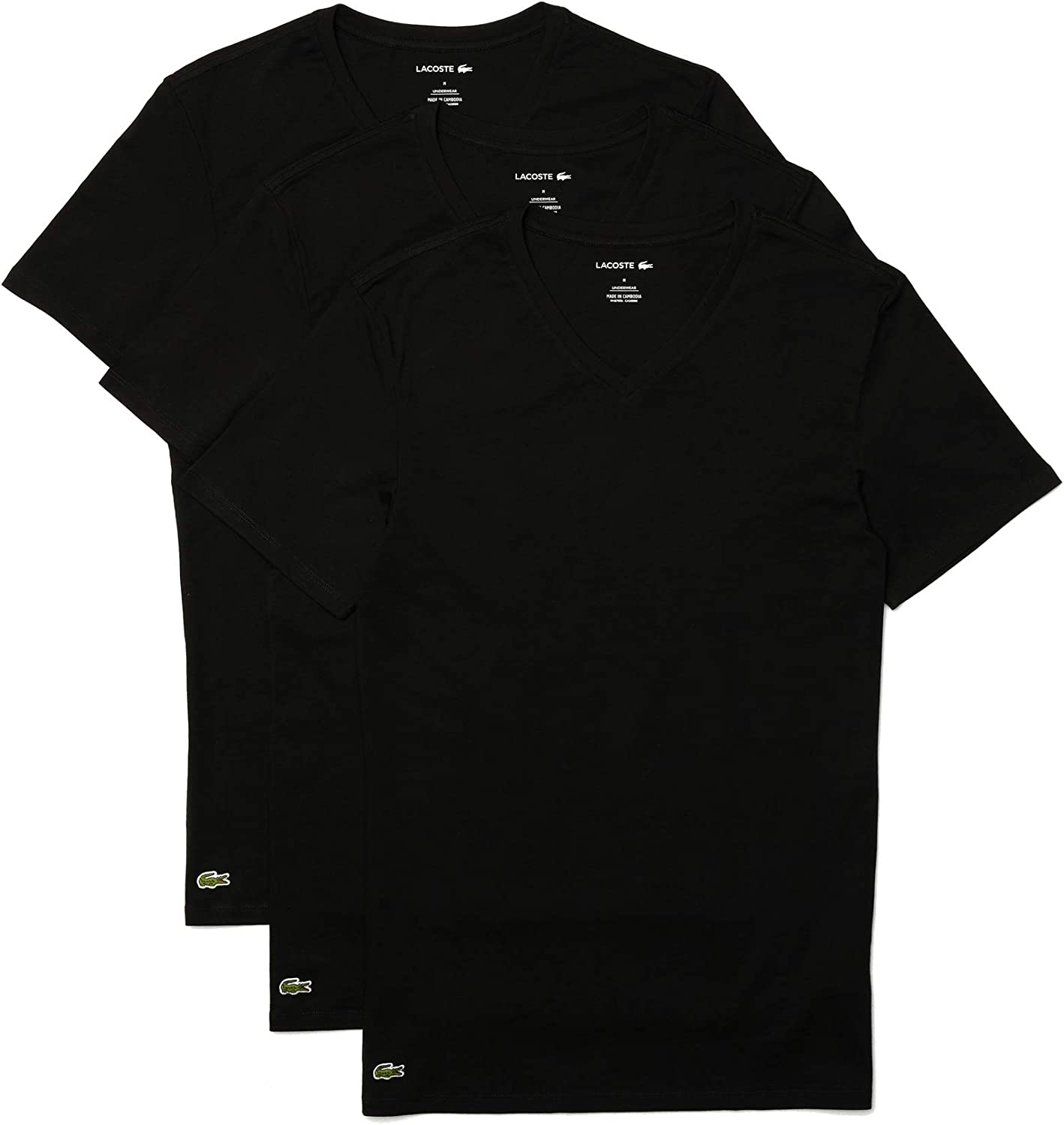 Lacoste Men's Essentials 3 Pack 100% Cotton Slim Fit V-Neck T-Shirts