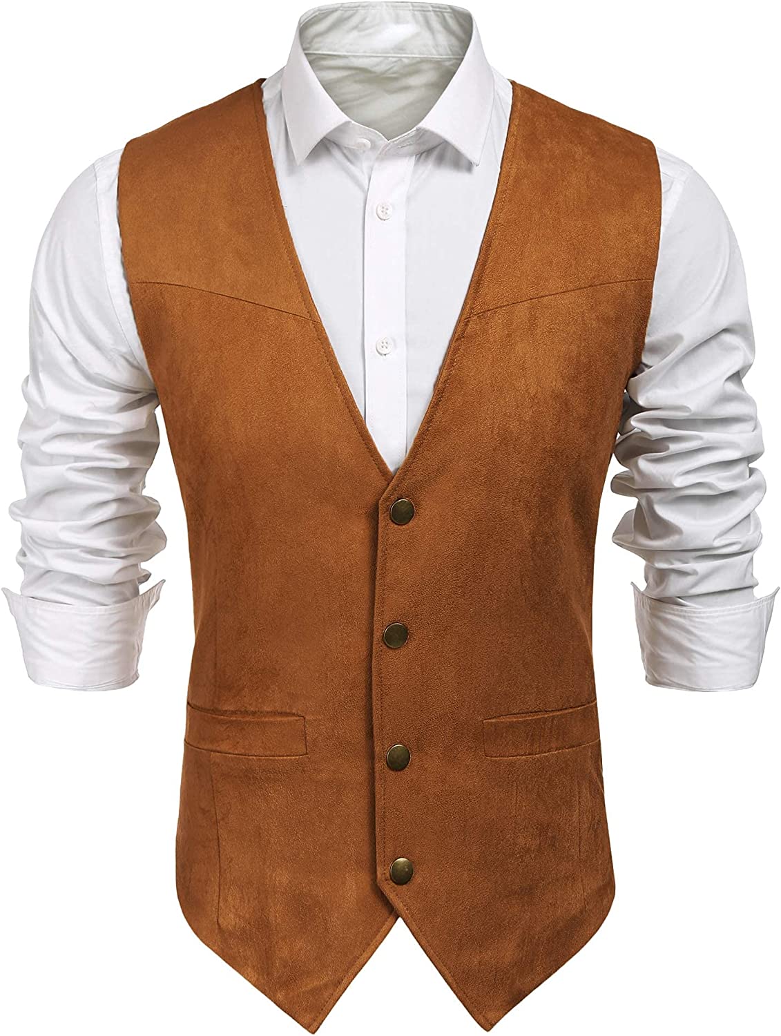 COOFANDY Men's Suede Leather Suit Vest Casual Western Vest Jacket Slim Fit Vest Waistcoat