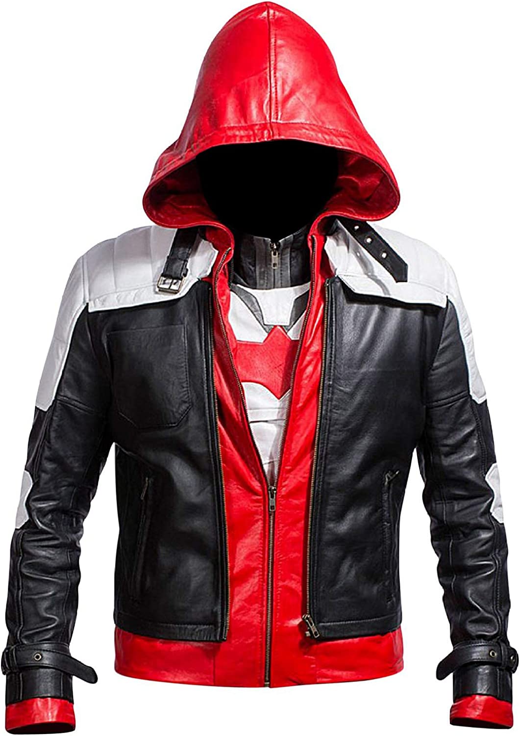 Lasumisura Replica Style Red Hood Men's Faux Leather Jacket + Vest