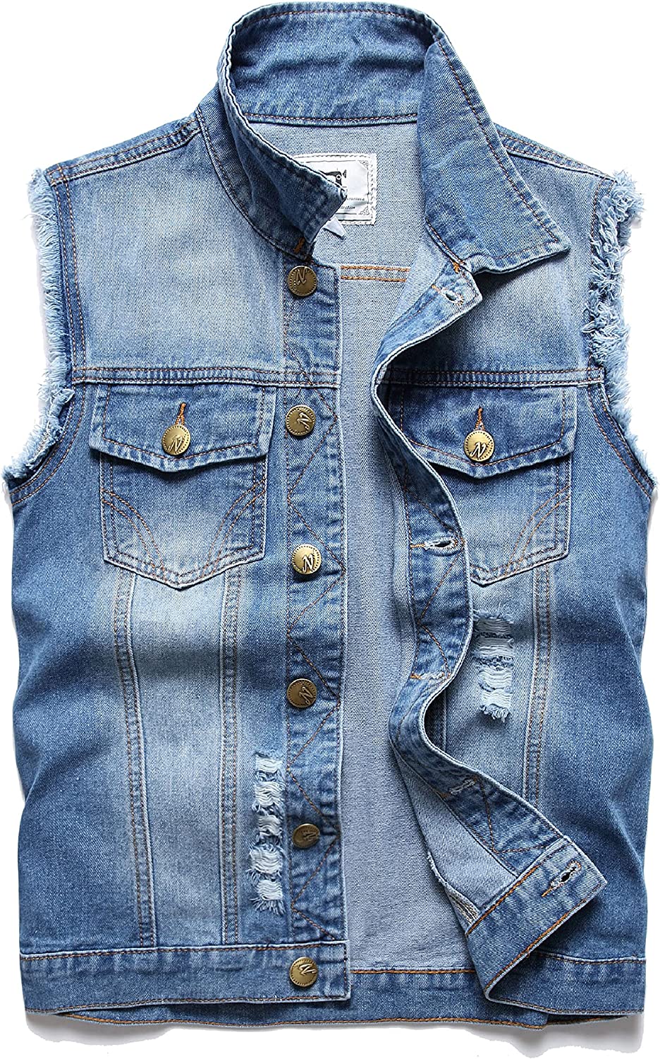 Ginsiom Men's Denim Vest,Sleeveless Jacket Slim Fit Vintage Casual Ripped Summer Jean Vest for Men