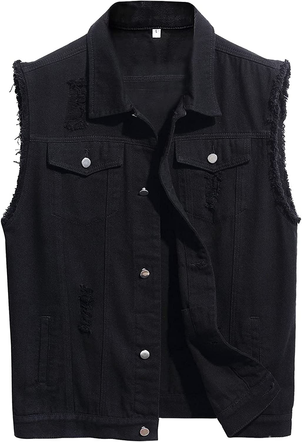 LONGBIDA Men's Denim Vest Sleeveless Ripped Slim fit Distressed Jean Jacket