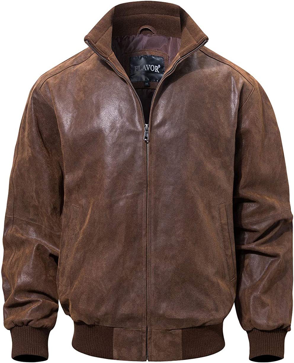 FLAVOR Men's Real Leather Bomber Casual Jacket