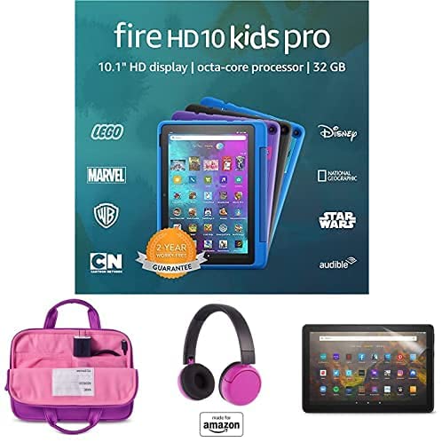 Fire HD 10 Kids Pro tablet, 10" HD (Doodle) with Kids Headset + Sleeve + Screen Protector