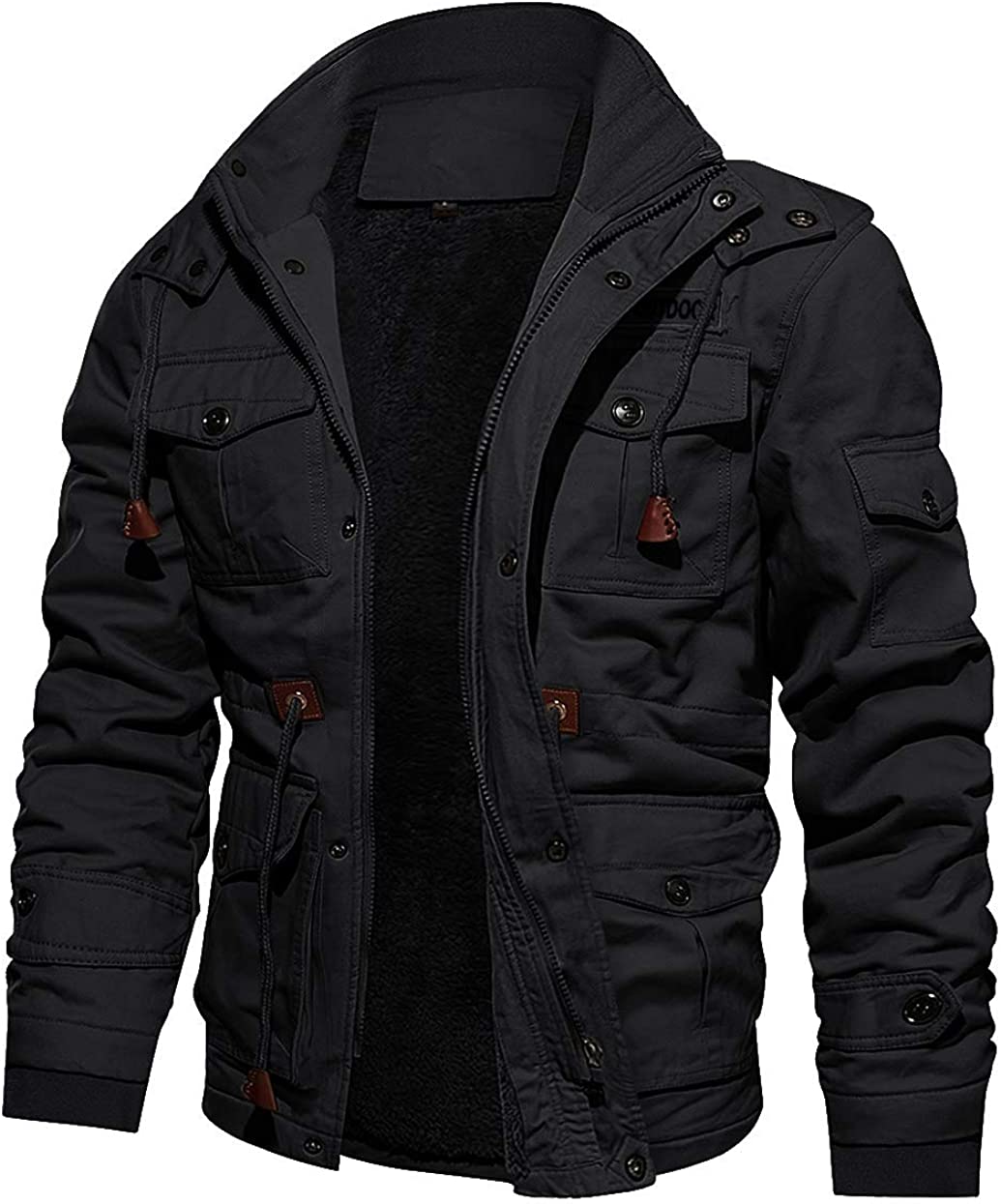 CRYSULLY Men's Winter Casual Thicken Multi-Pocket Outwear Jacket Coat With Removable Hood