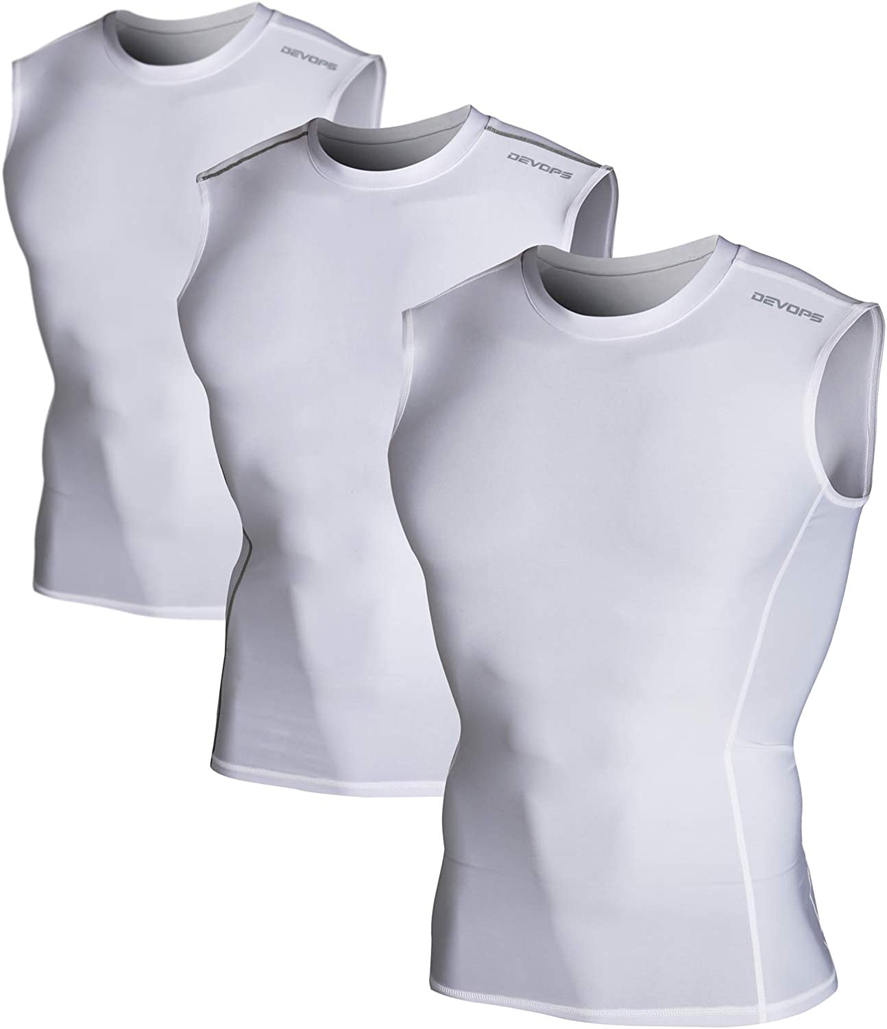 DEVOPS 2~3 Pack Men's Athletic Compression Shirts Sleeveless