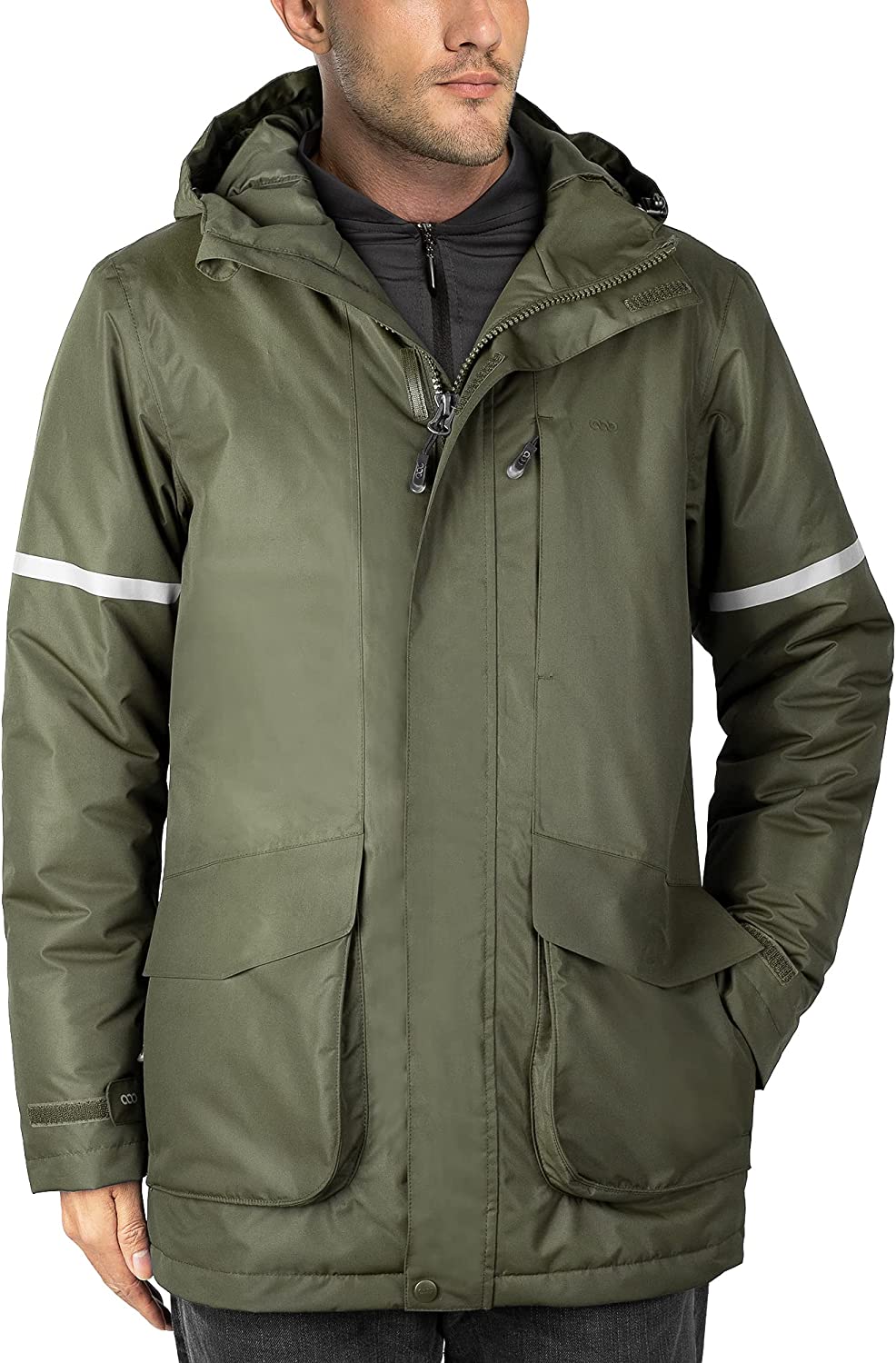 33,000ft Men's Waterproof Insulated Winter Jacket with Hood, Long Coats Anorak Padded Warm Parka for Ski Snow Sports