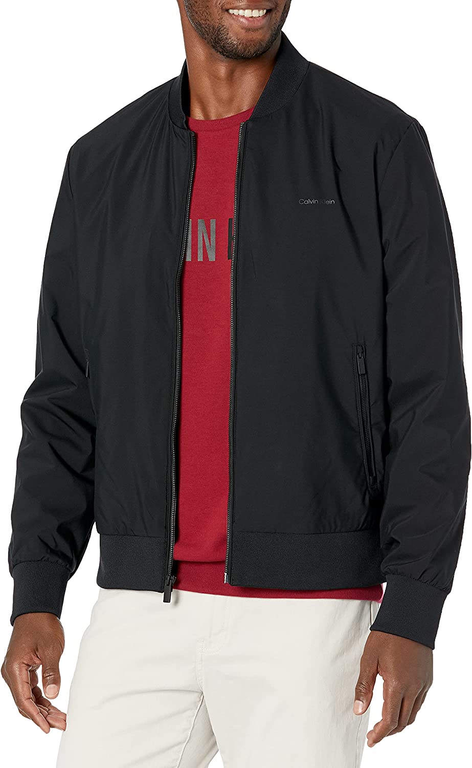 Calvin Klein Men's Matte Logo Zip Bomber Jacket