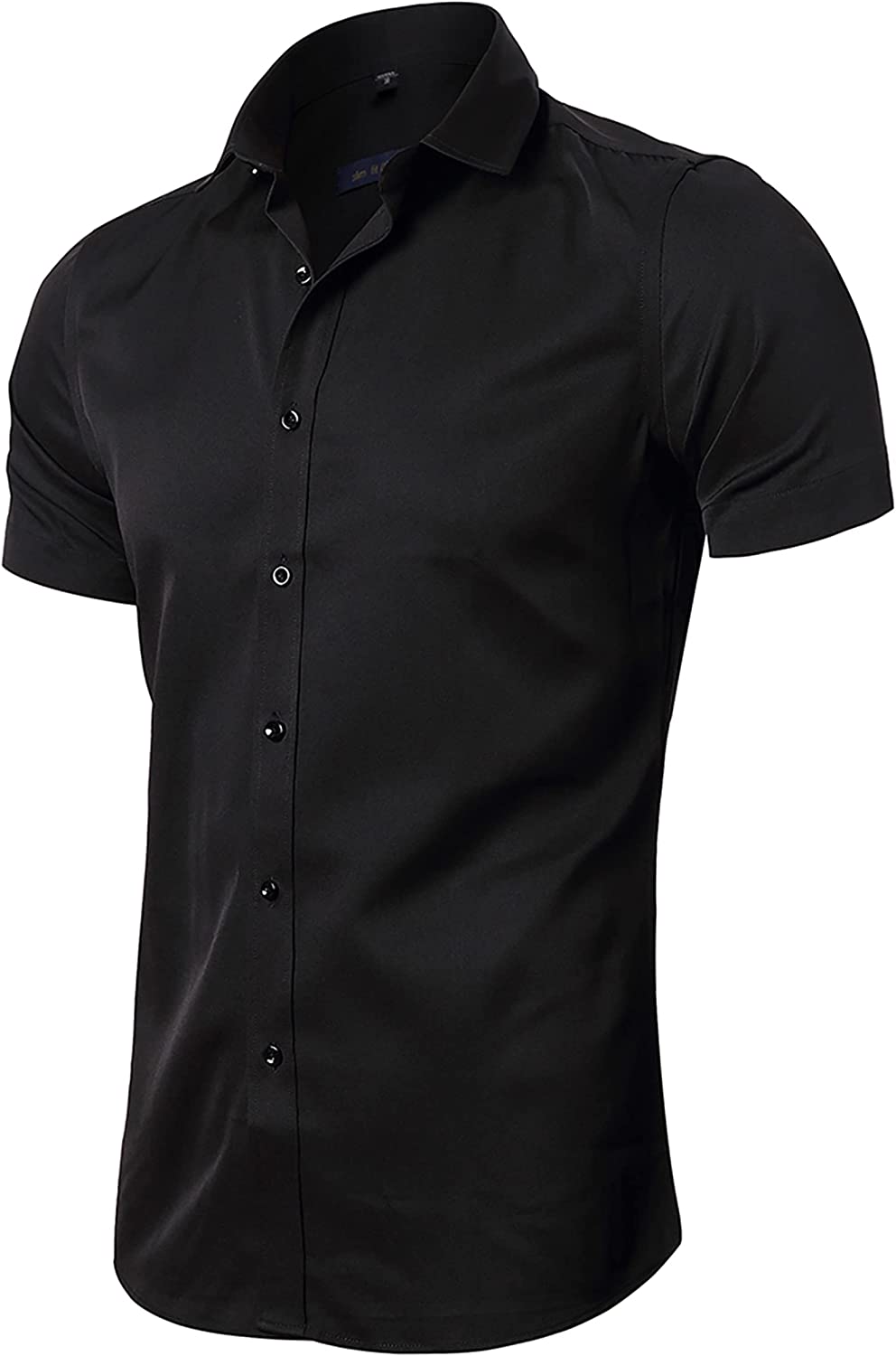 FLY HAWK Mens Dress Shirts, Fitted Bamboo Fiber Short Sleeve Elastic Casual Button Down Shirts
