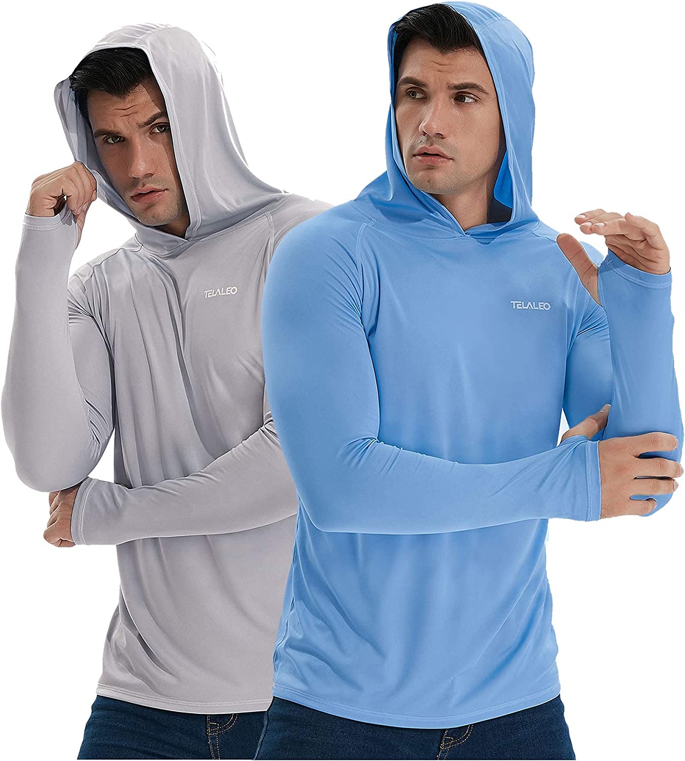 Men's UPF 50+ Sun Protection Lightweight Hoodie Performance Long Sleeve SPF UV Shirt For Fishing Running Hiking