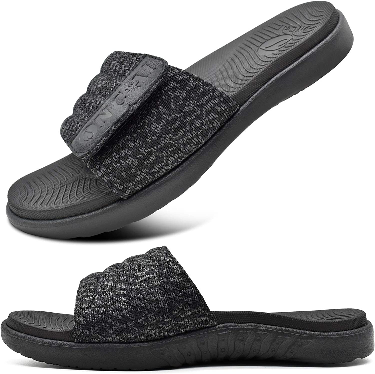 ONCAI Mens Slide Sandals Open Toe Athletic Adjustable Straps Orthotic Plantar Fasciitis Sport Sandals with Soft Cushion Arch Support Footbed Size 7-13