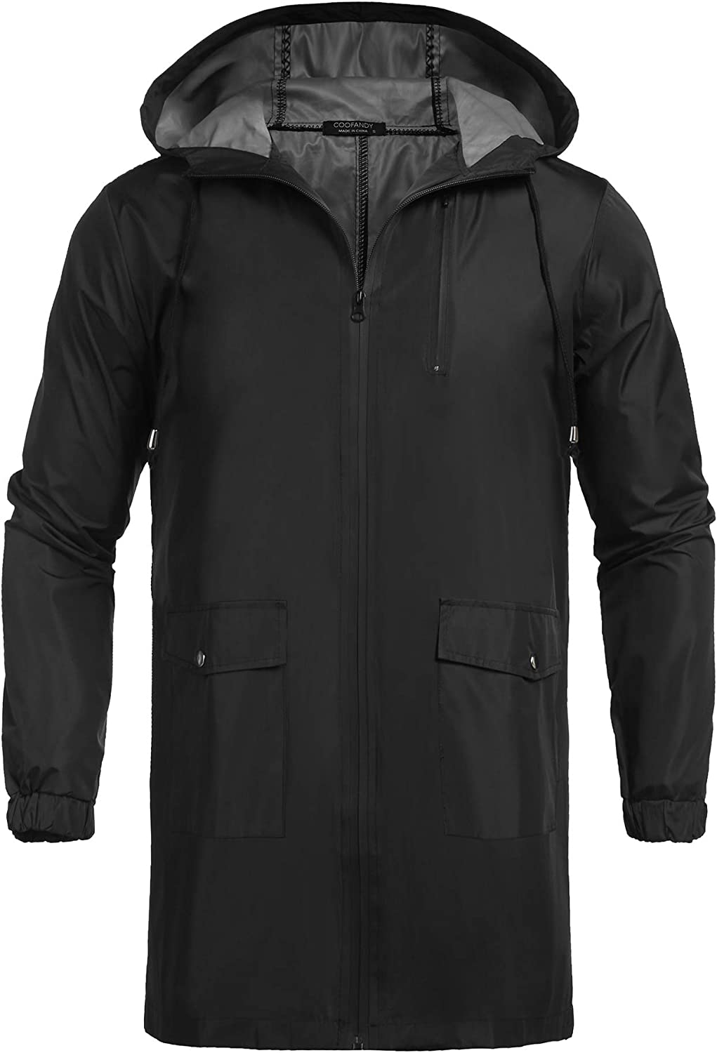 COOFANDY Men's Waterproof Rain Jacket with Hood Lightweight Windproof Outdoor Active Long Raincoat