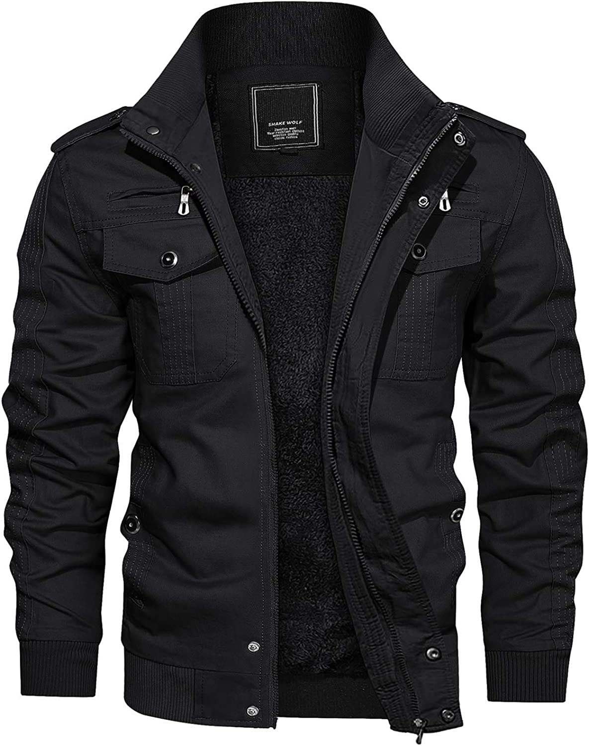CRYSULLY Men's Winter Casual Thicken Multi-Pocket Field Jacket Outwear Fleece Cargo Jackets Coat