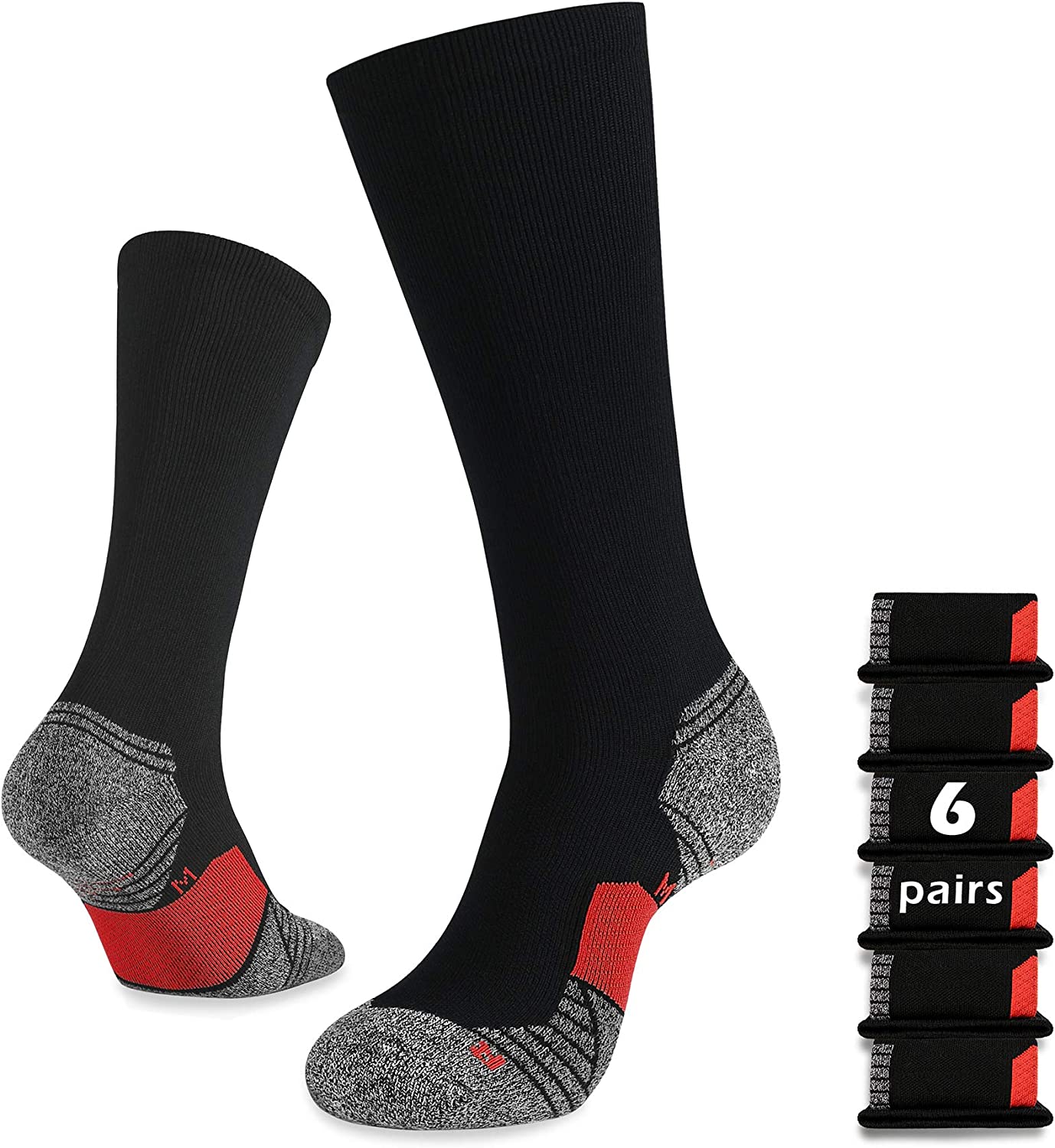 WANDER 6 Pairs Men's Athletic Run Cushion Over-the-Calf Tube Socks