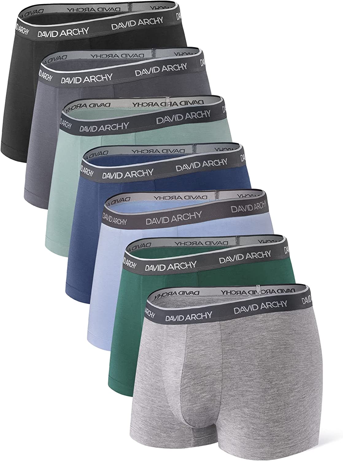 DAVID ARCHY Men's Underwear Ultra Soft Comfy Breathable Bamboo Rayon Trunks in 4 or 7 Pack