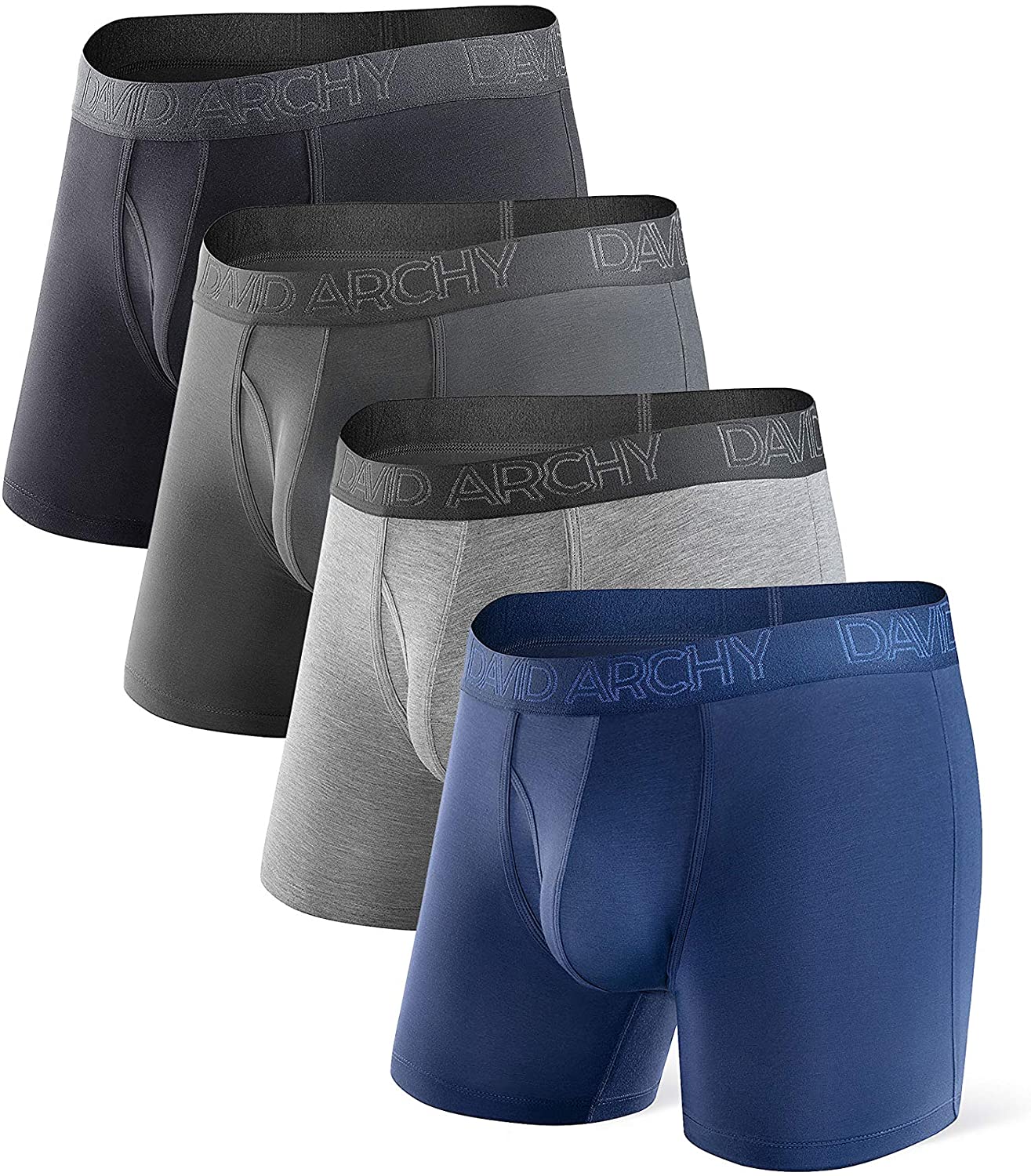 DAVID ARCHY Men's Underwear Breathable Boxer Briefs Bamboo Rayon Trunks in 3 or 4 Pack