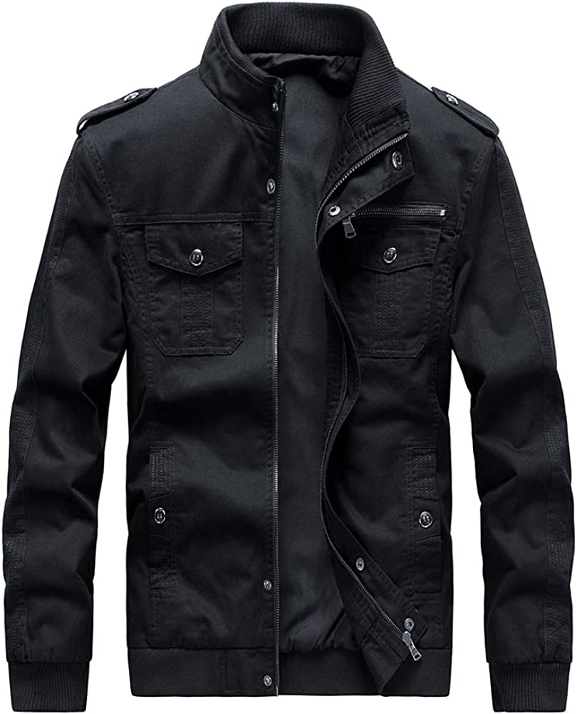 Buytop Men's Casual Winter Cotton Military Jackets Outdoor Full Zip Army Coat