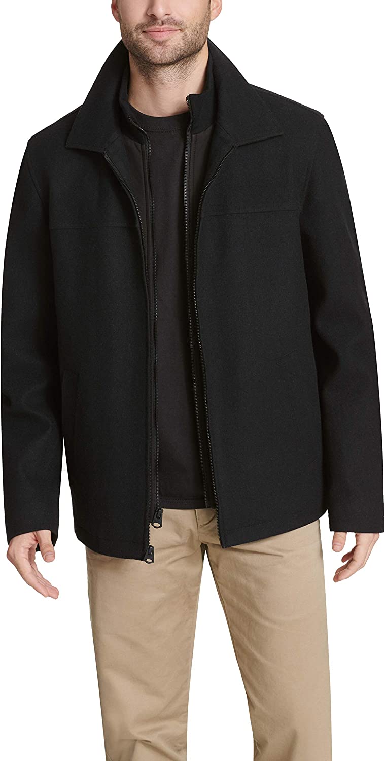 Dockers Men's Wool Blend Open Bottom Jacket with Quilted Bib