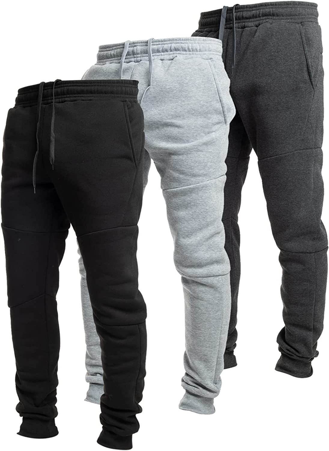 Ultra Performance Fleece Active Tech Joggers for Men, Mens Sweatpants with Zipper Pockets 3 Pack