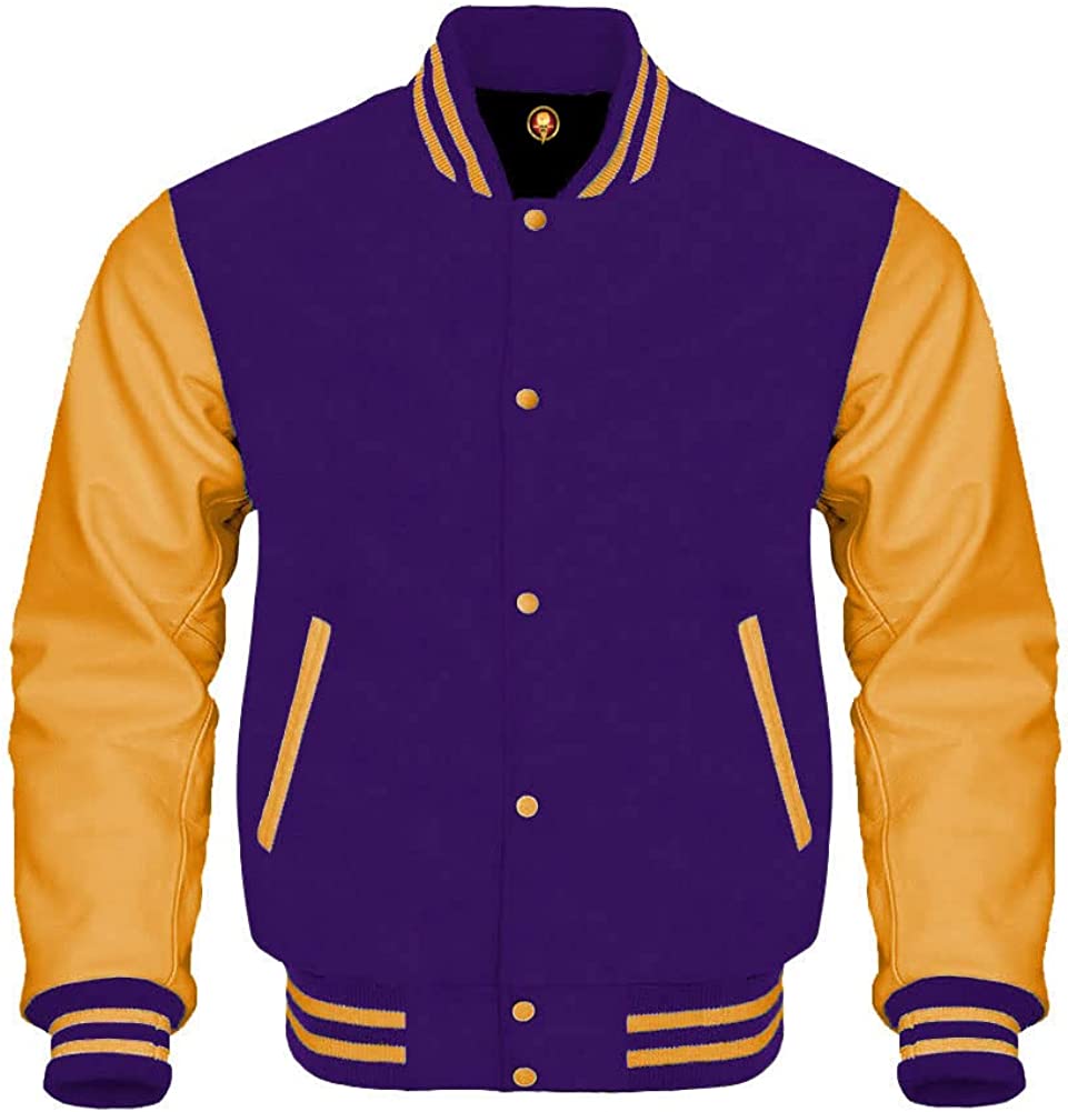 Bomber School Baseball Letterman Varsity Jacket Cow Leather Sleeves 30 Wool Body Colors