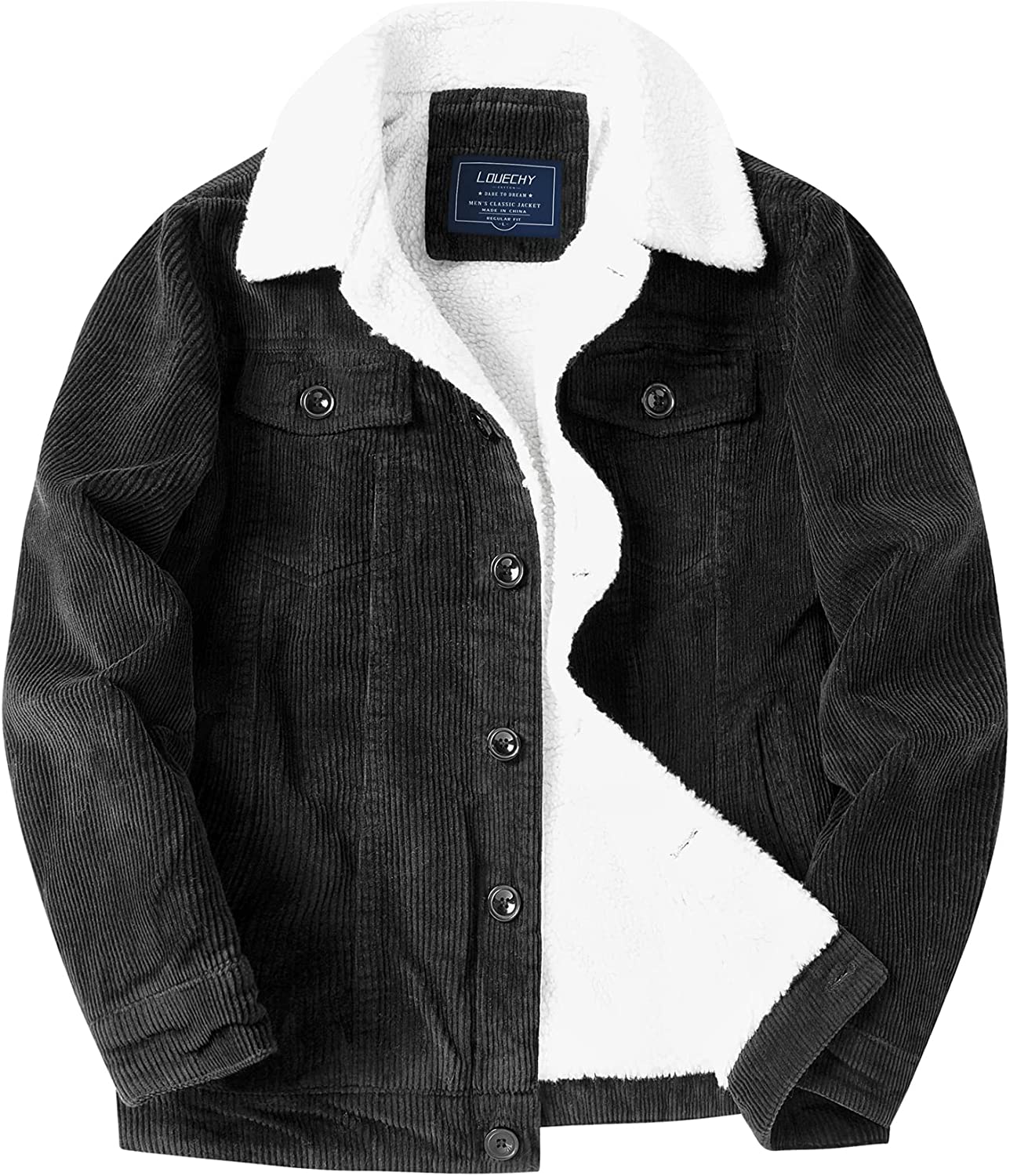 LOUECHY Men's Corduroy Sherpa Lined Trucker Jacket Thickened Warm Winter Coats