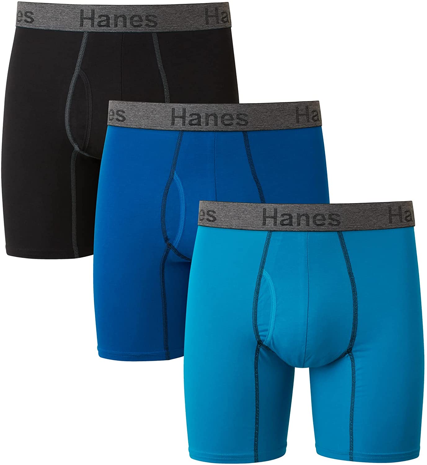 Hanes Men's Boxer Briefs Pack, Moisture-Wicking Cotton Blend Underwear 3-Pack, smell-Control Sexy Boxer Briefs, 3-Pack