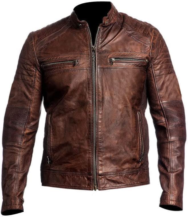 Men's Black & BROWN Genuine Lambskin Leather Biker Jacket VINTAGE REAL MOTORCYCLE JACKETS FOR MEN
