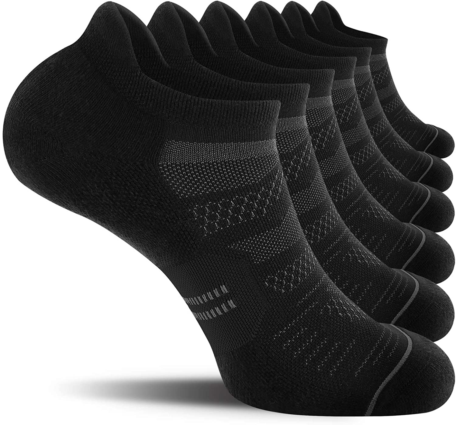6 Pack Men's Running Ankle Socks with Cushion, Low Cut Athletic Sport Tab Socks