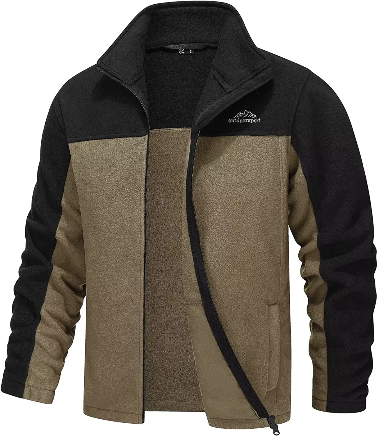 MAGCOMSEN Men's Fleece Jacket Full Zip Stand Collar Windproof Windbreaker Fall Winter Jacket with Pockets