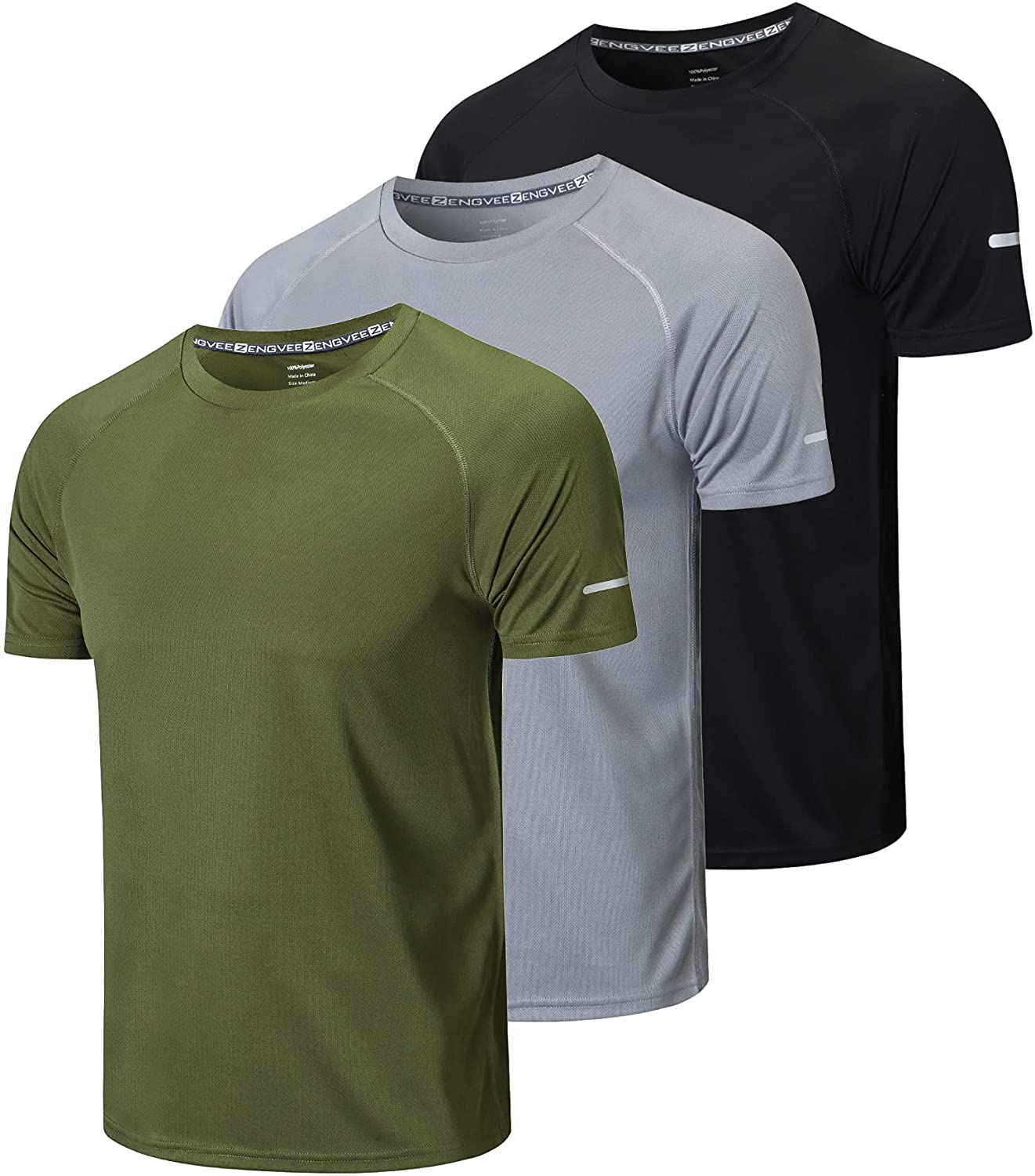 frueo Men's 3 Pack Workout Shirts Dry Fit Moisture Wicking Short Sleeve Mesh Athletic T-Shirts